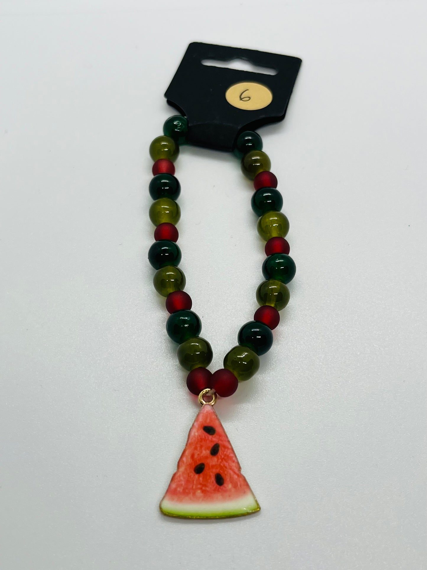 Watermelon Charm Beaded Necklace β Red & Green Glass Beads