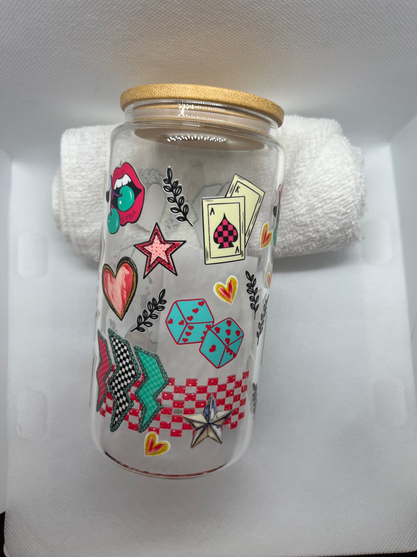 "Eclectic Love: A Vibrant Cup of Hearts and Stars"