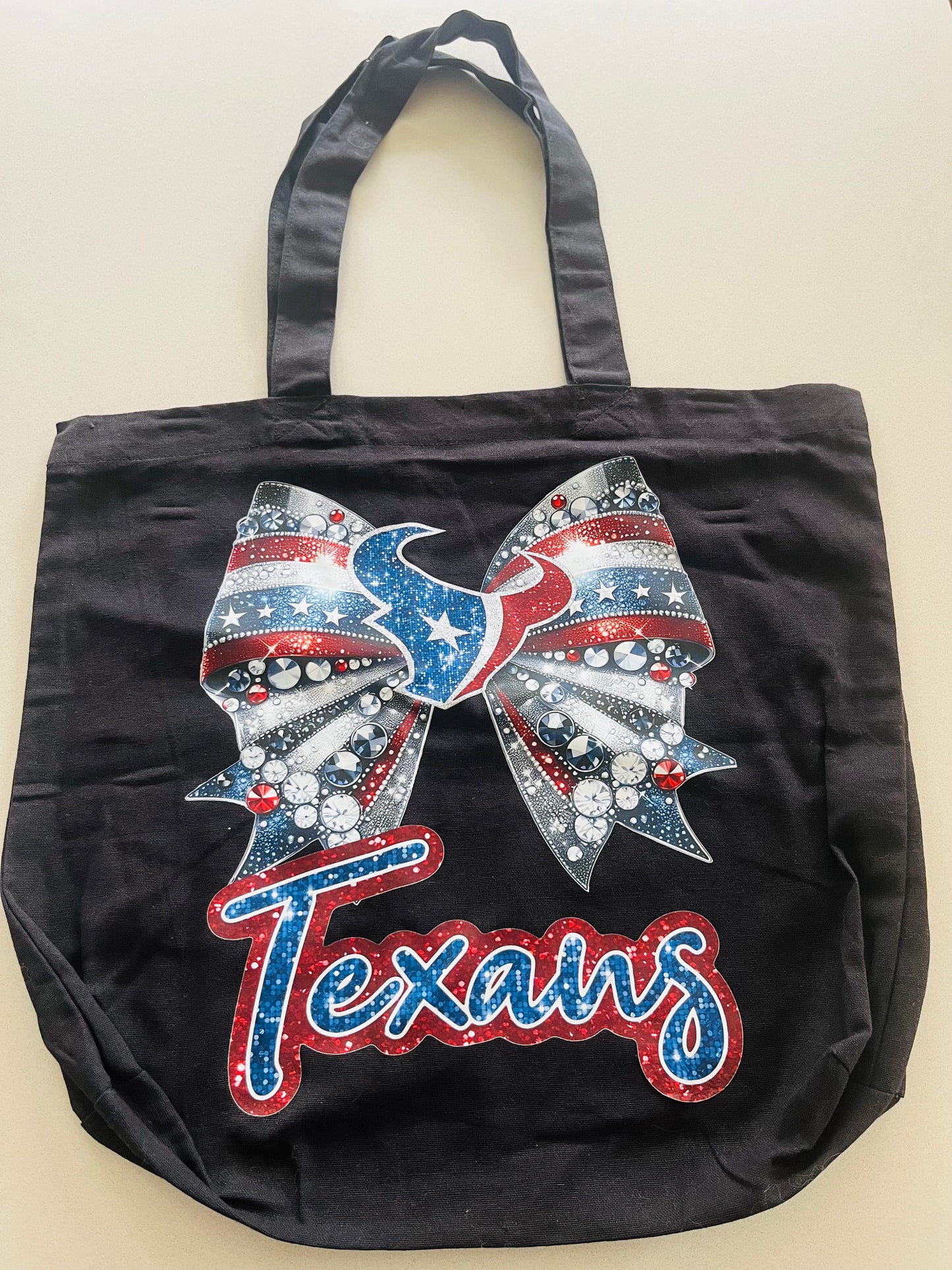 Texans Bow Tote Bag – Red, White & Blue Football Fan Design