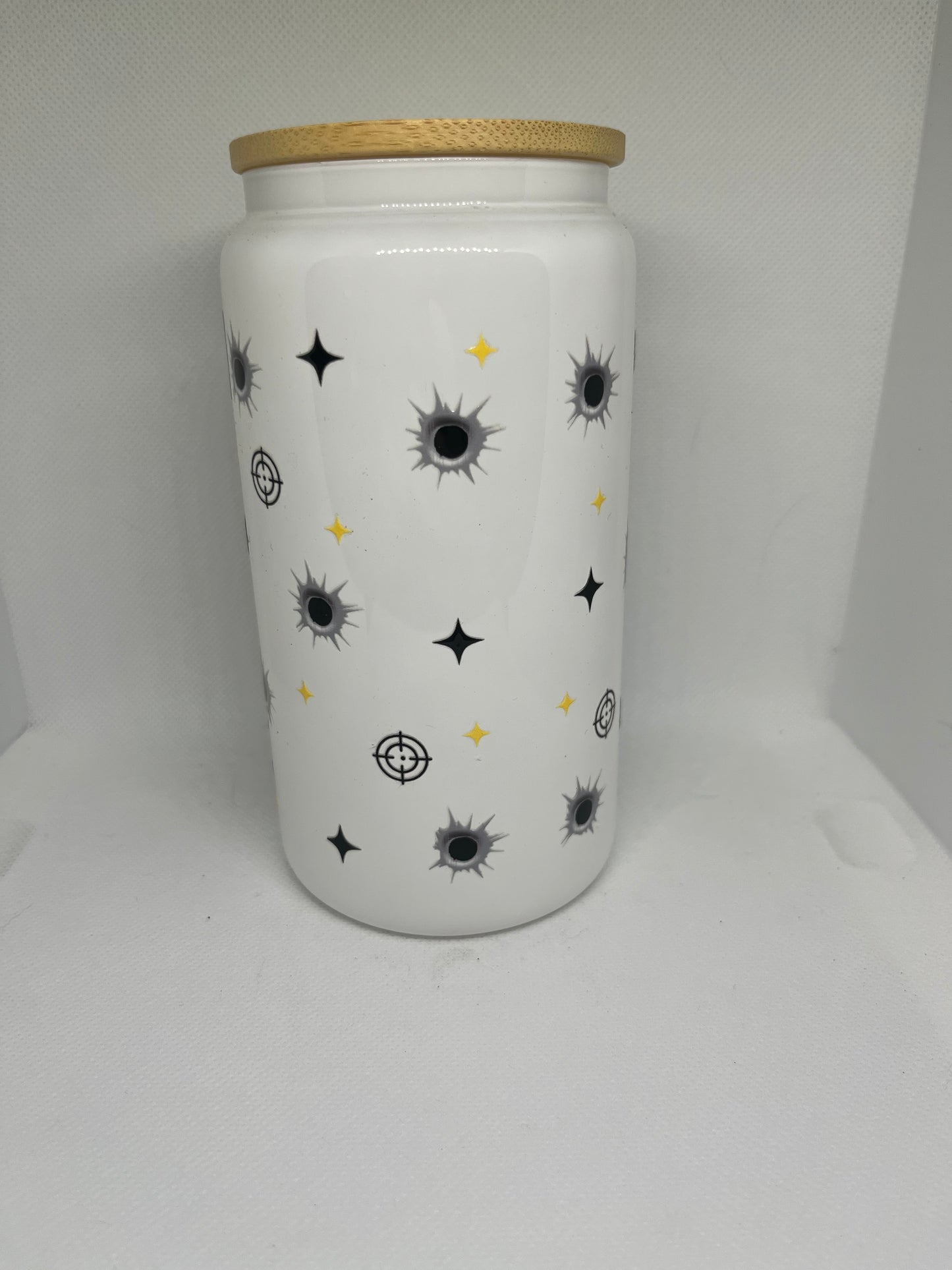 Scarface White Glass Can Tumbler with Bamboo Lid