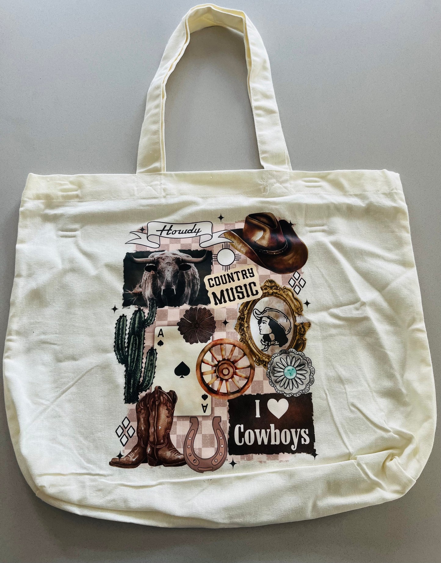 Howdy Country Music Tote Bag β Western Cowboy Collage Design