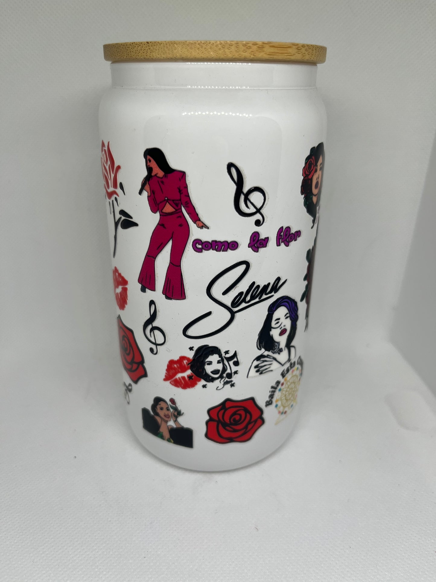 Selena Inspired 16 oz White Glass Can Cup