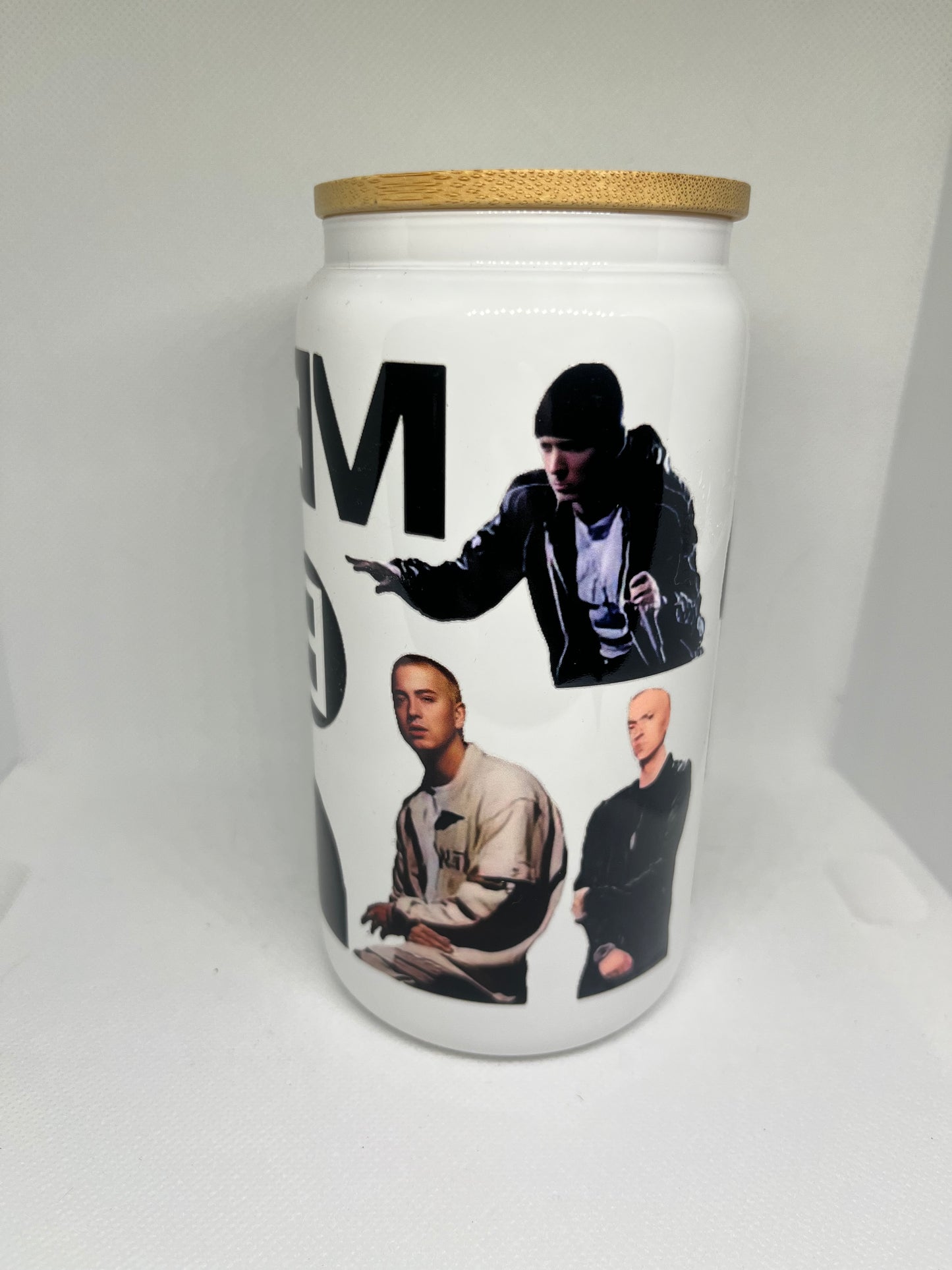 Eminem Slim Shady White Glass Can – 16 oz Rap Icon Tumbler
