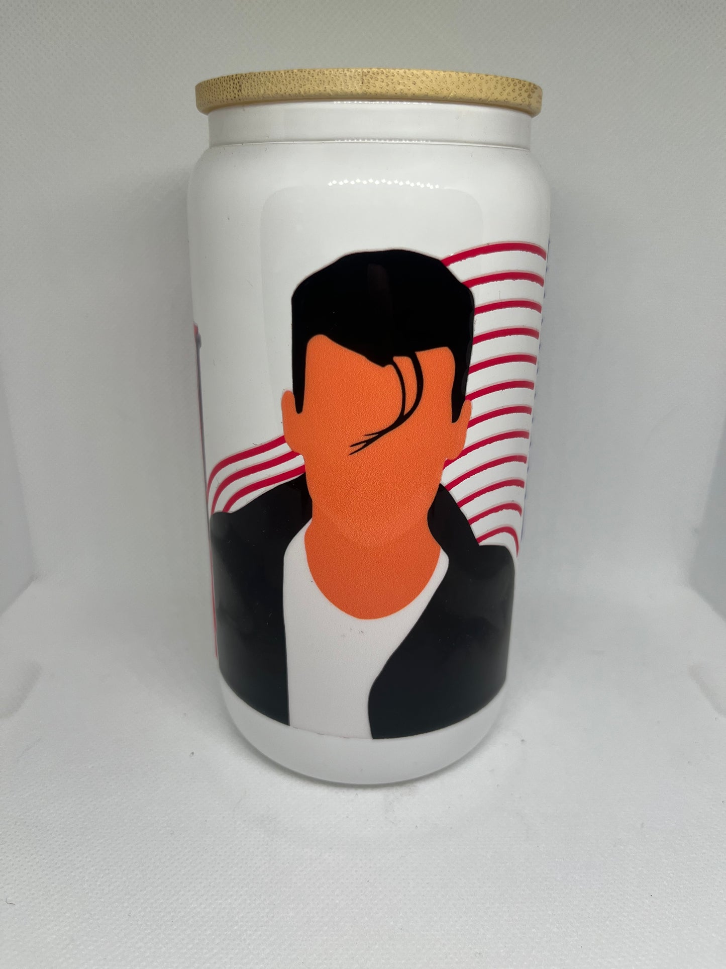 Cry-Baby-Inspired White Glass Cup with Bamboo Lid