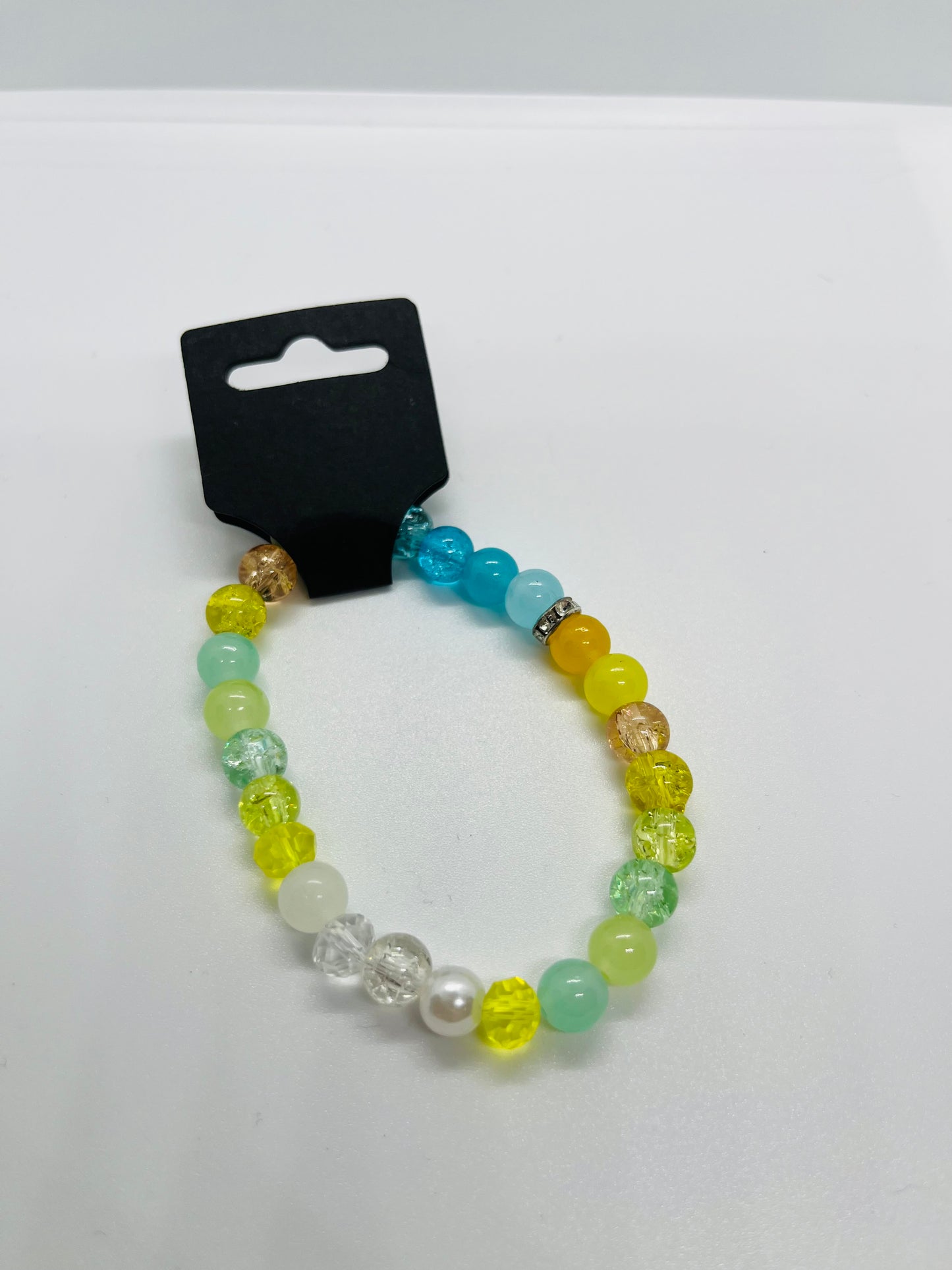 Pastel Beaded Stretch Bracelet β Yellow, Blue & Green Glass Beads