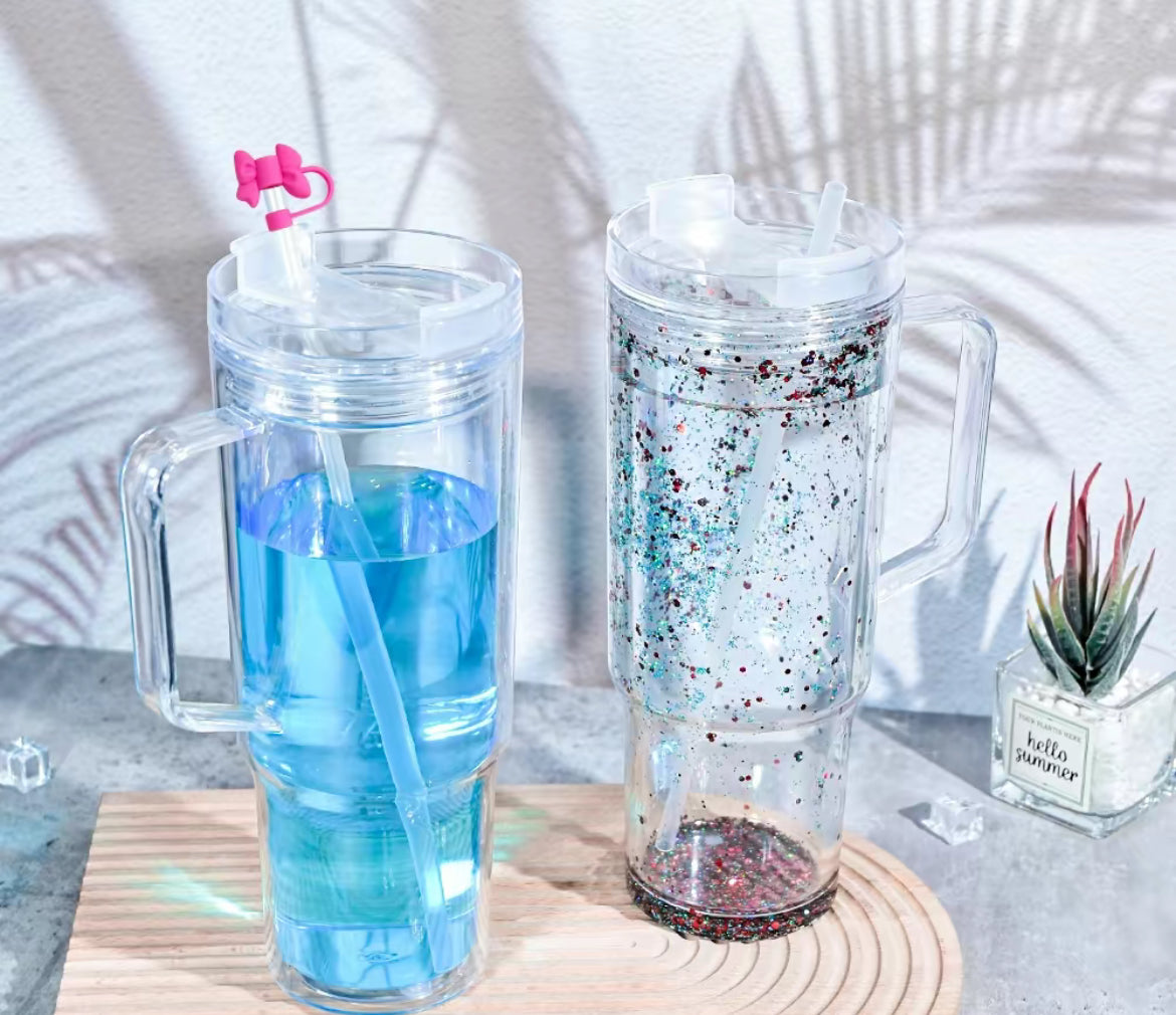 40 Oz snowglobe tumbler with handle