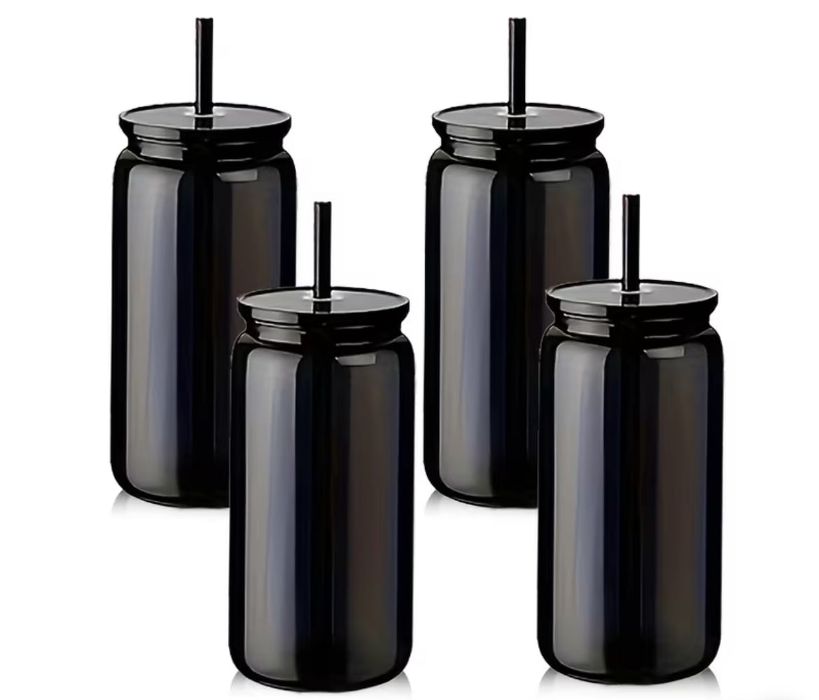 Black 16 oz Glass Cup
