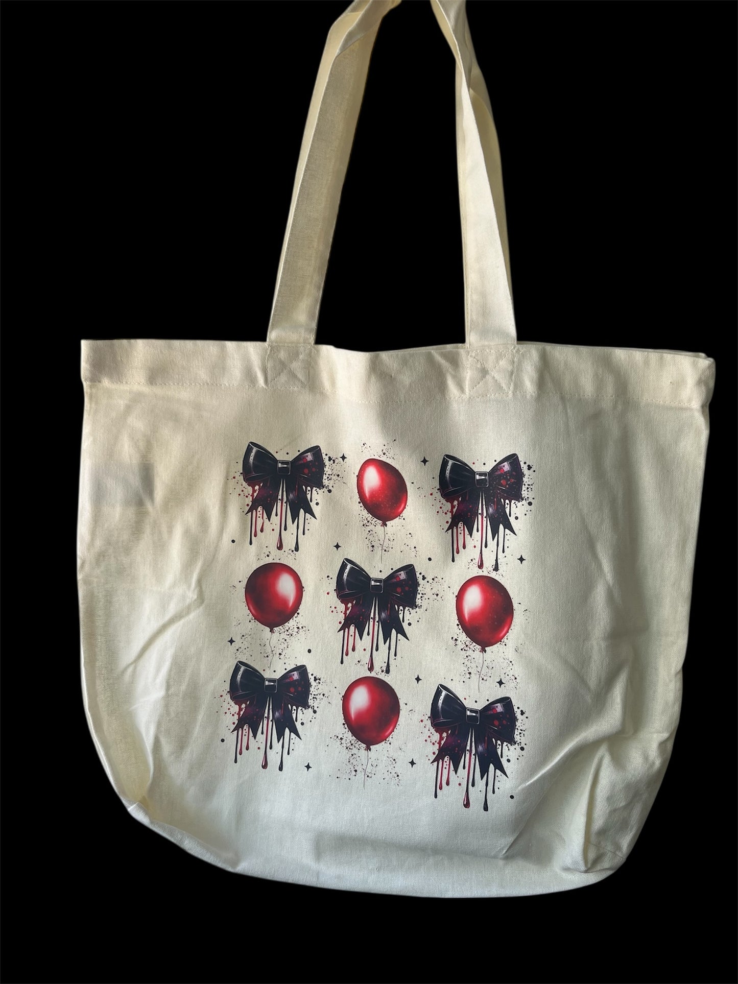 Spooky Balloon & Bow Horror Tote Bag | Minimal Creepy Canvas Tote