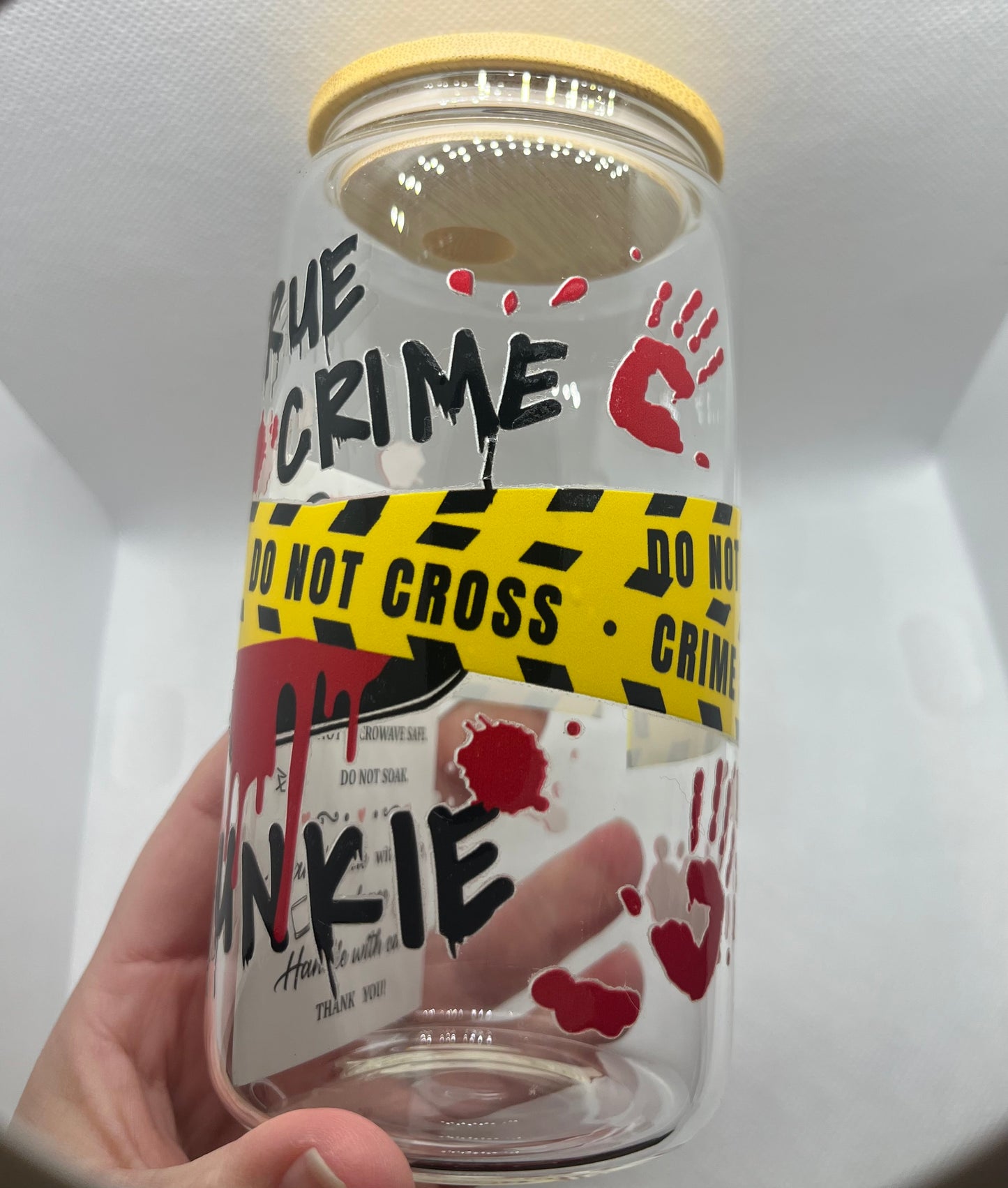 True Crime Junkie Glass Can Tumbler