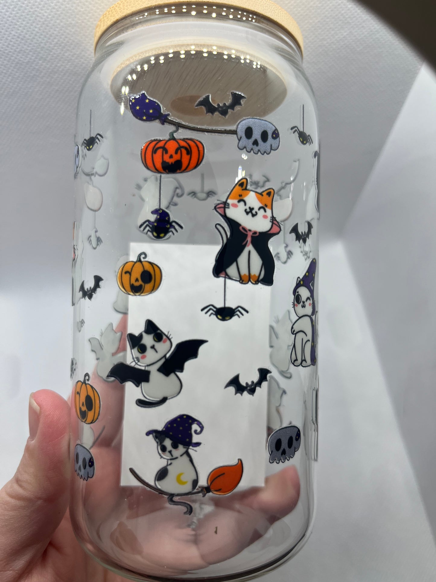 Spooky Cute Halloween Cat Glass Can Tumbler