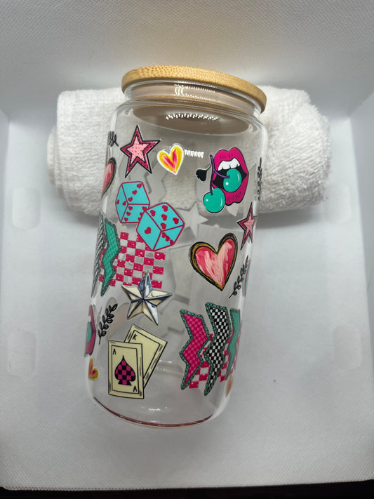 "Eclectic Love: A Vibrant Cup of Hearts and Stars"