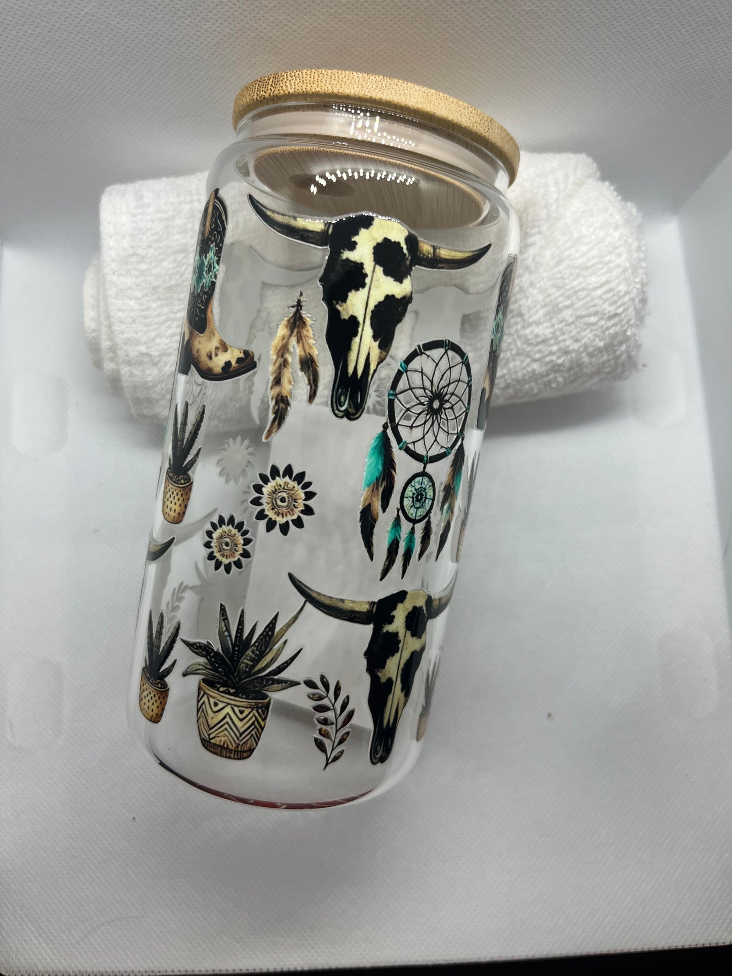 🌵 Western Boho Dreamcatcher 16 oz Glass Tumbler