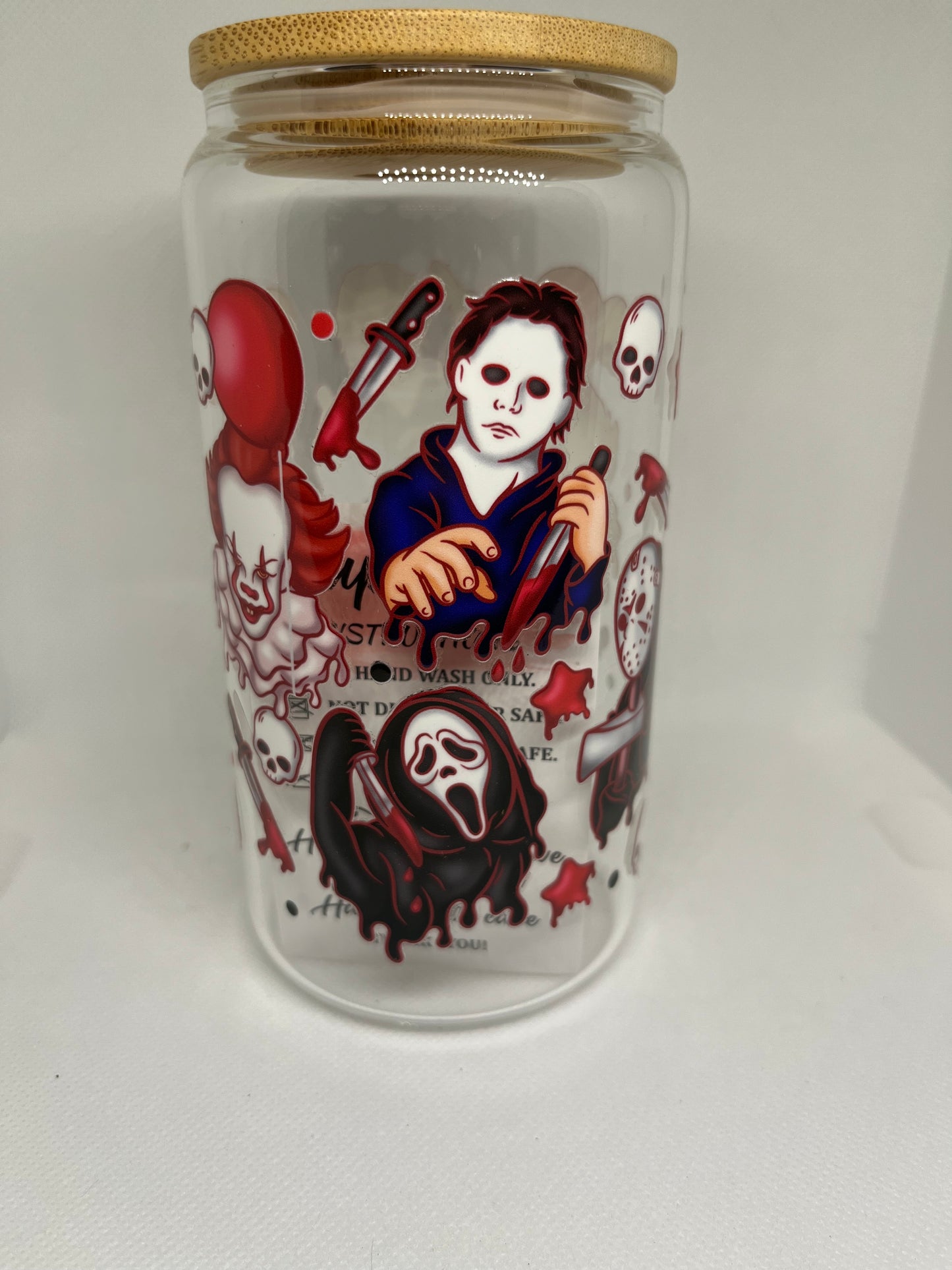 Horror Slasher Icons Glass Cup | Spooky Horror Tumbler