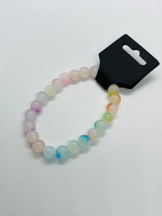 Pastel Rainbow Beaded Stretch Bracelet – Soft Glass Beads