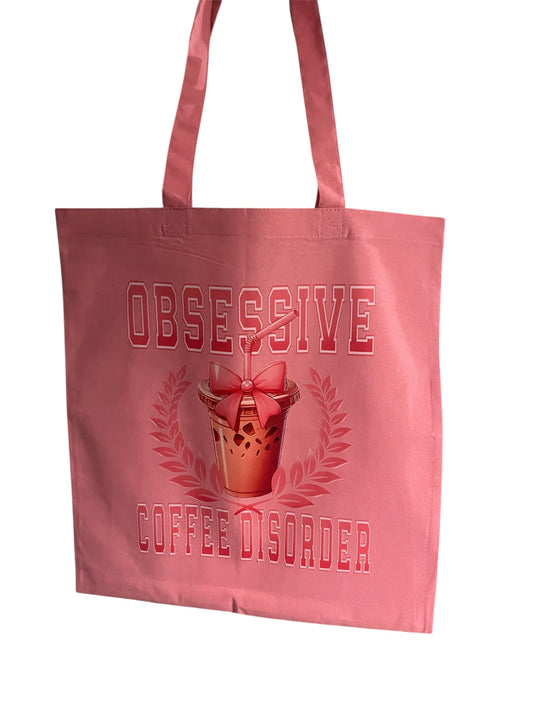 Obsessive Coffee Disorder Pink Canvas Tote Bag | Coffee Lover Tote