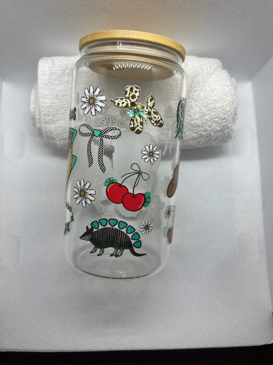 Western/ Cow Print Glass Cup