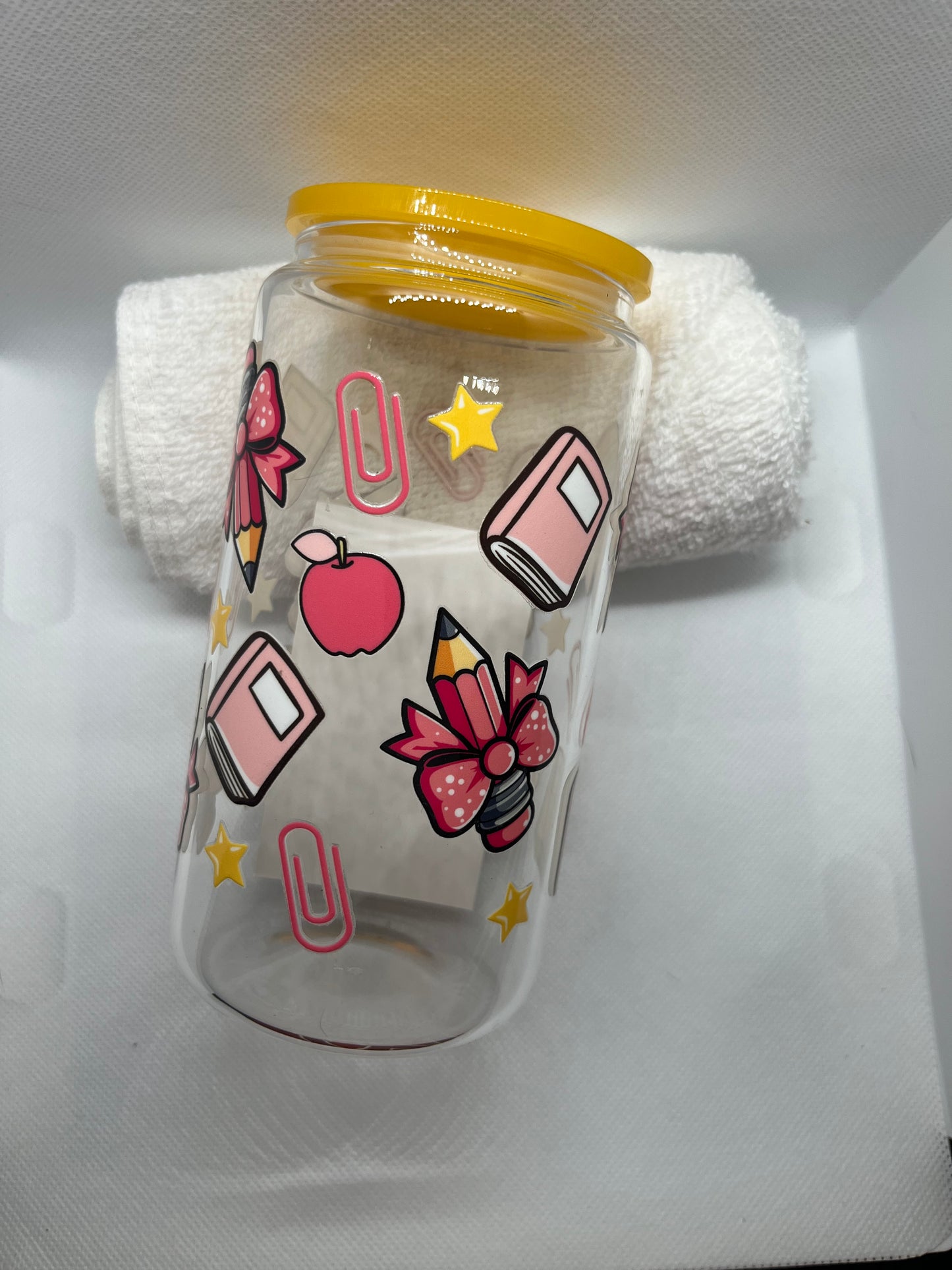 Teacher Aesthetic 16 oz Glass Cup | Cute School Theme Tumbler