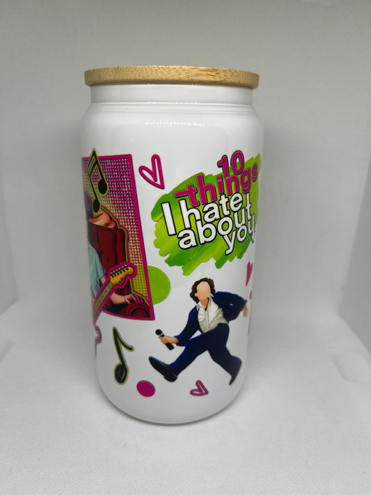 10 Things I Hate About You-Inspired White Glass Cup with Bamboo Lid