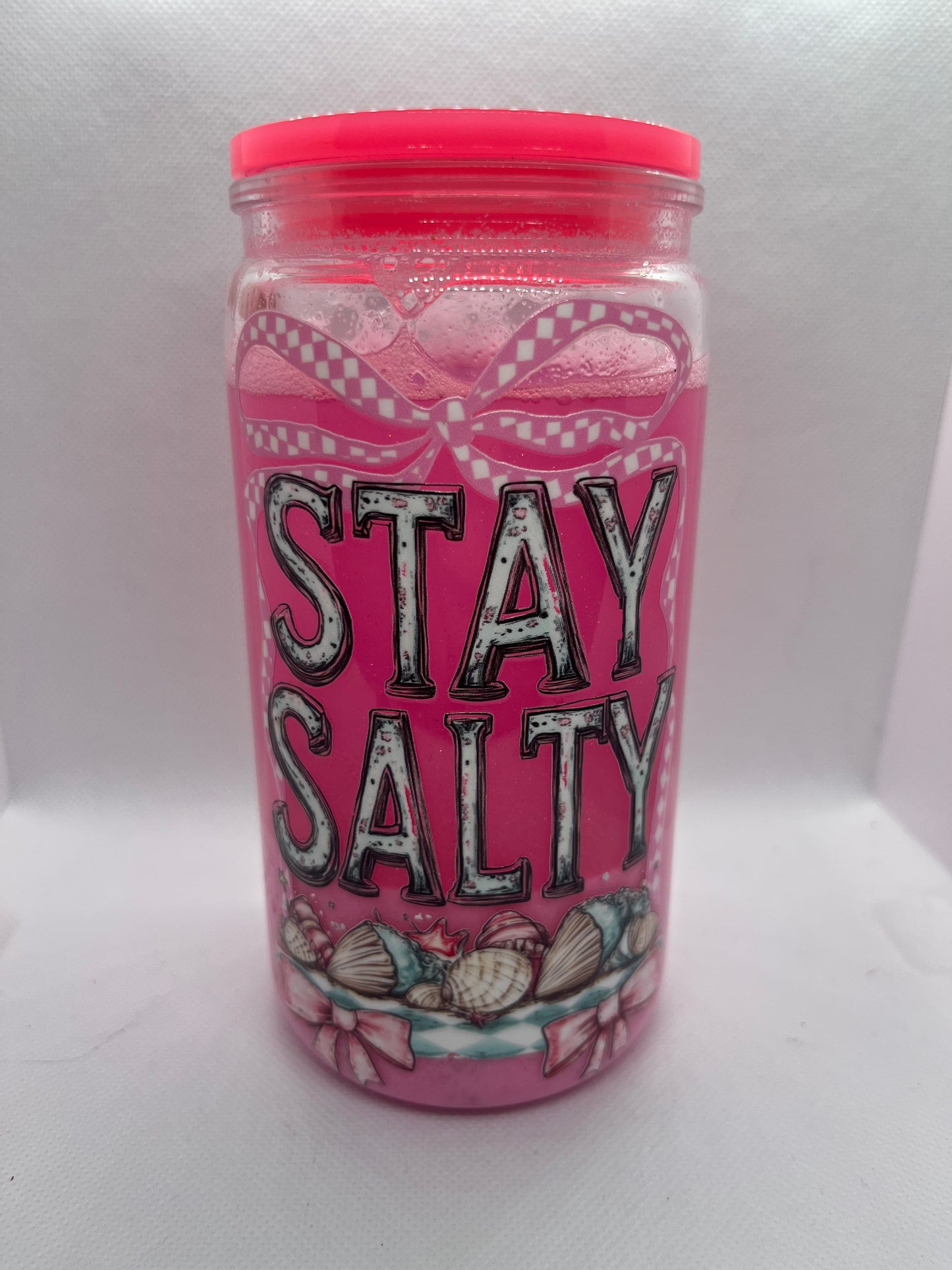 Stay Salty Pink Snowglobe Tumbler – 16 oz Plastic Cup