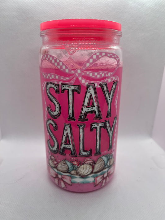 Stay Salty Pink Snowglobe Tumbler – 16 oz Plastic Cup