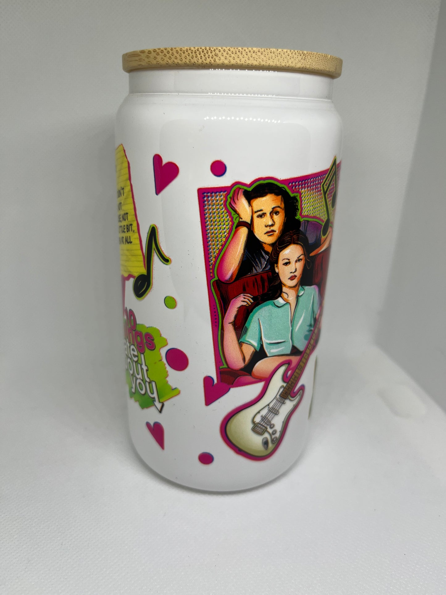 10 Things I Hate About You-Inspired White Glass Cup with Bamboo Lid