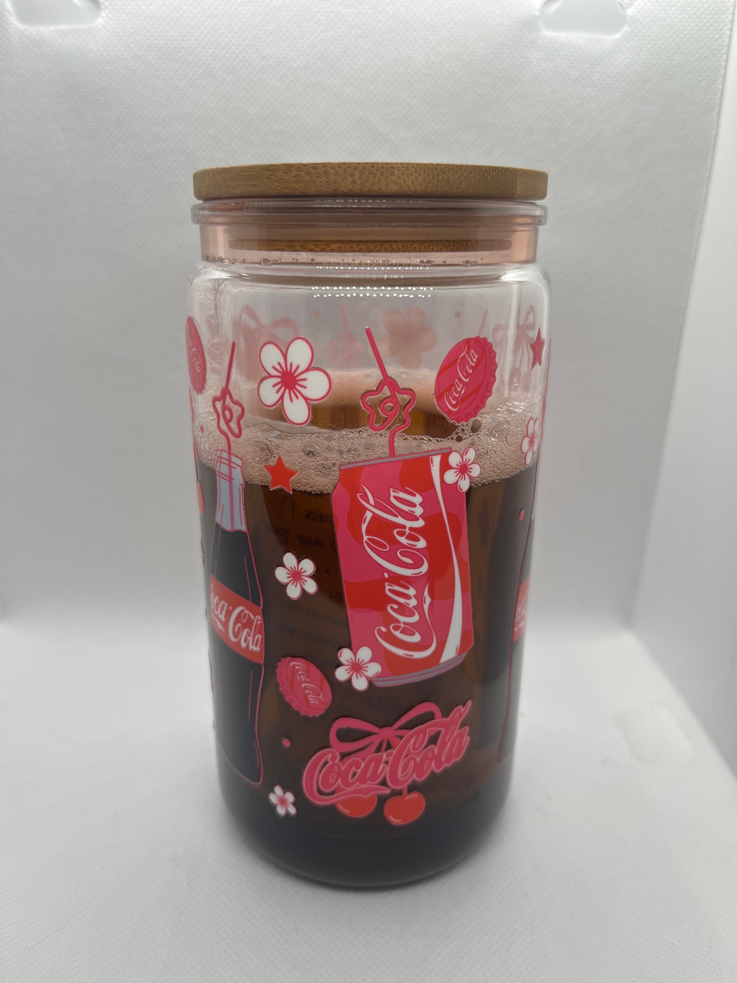 Retro Cherry Soda plastic Tumbler with Bamboo Lid – 16 oz