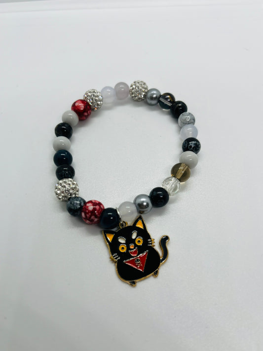 Spooky Black Cat Charm Stretch Bracelet