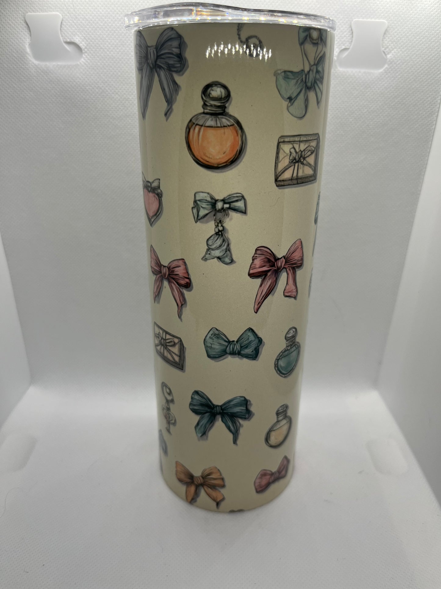 Vintage Perfume & Bow Tumbler – 20oz Skinny Stainless Steel Chic Aesthetic Cup