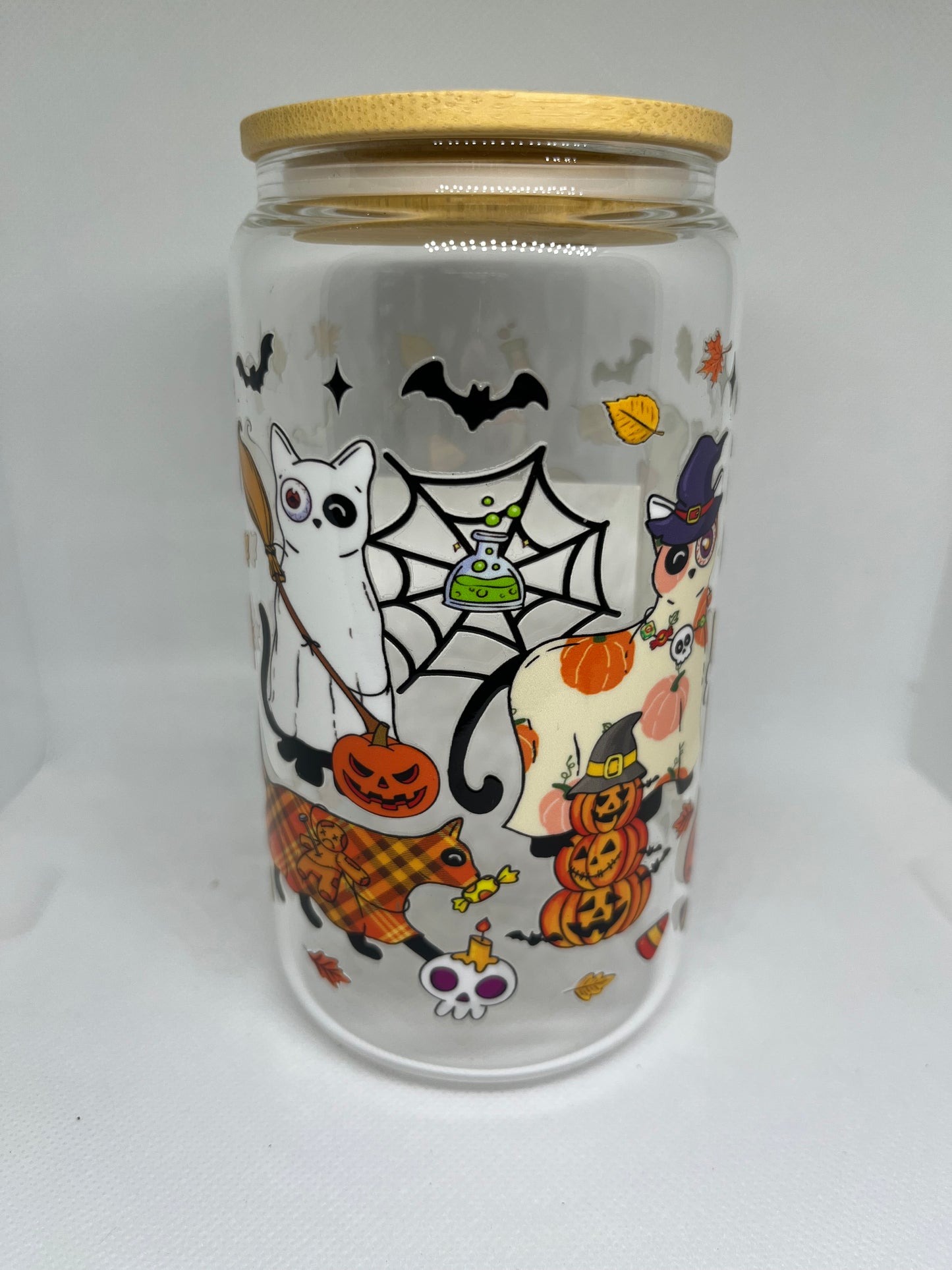Spooky Cats Halloween Glass Can Cup – 16 oz