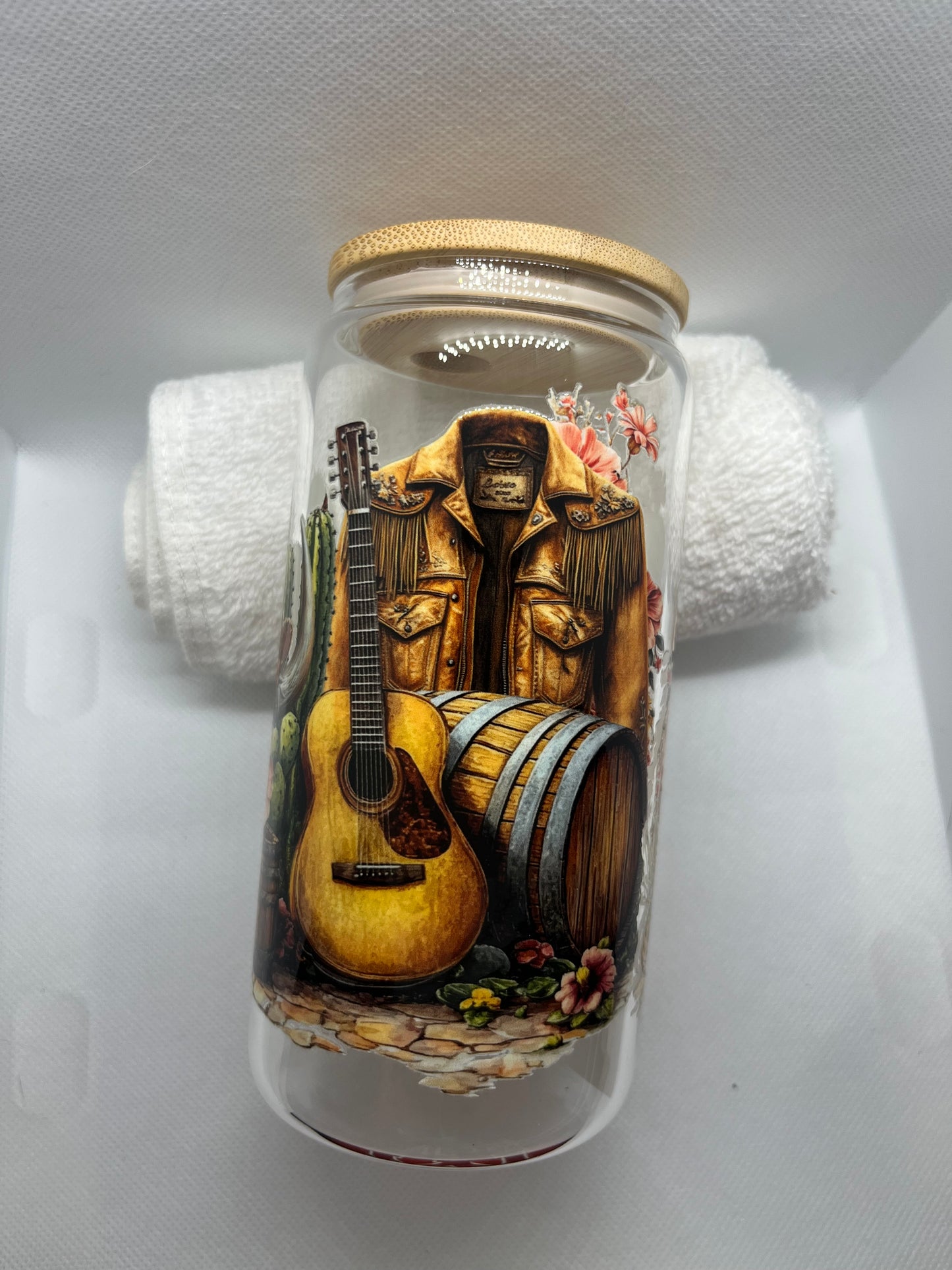 🐂 Western Skull Boho 16 oz Glass Tumbler