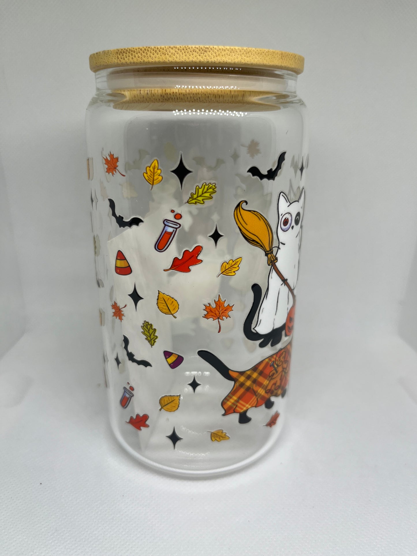 Spooky Cats Halloween Glass Can Cup – 16 oz