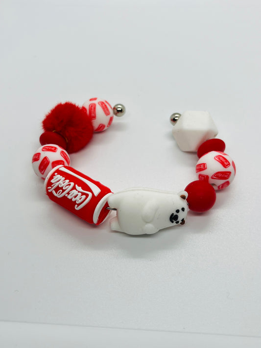 Red Soda Can & Polar Bear Charm Stretch Bracelet