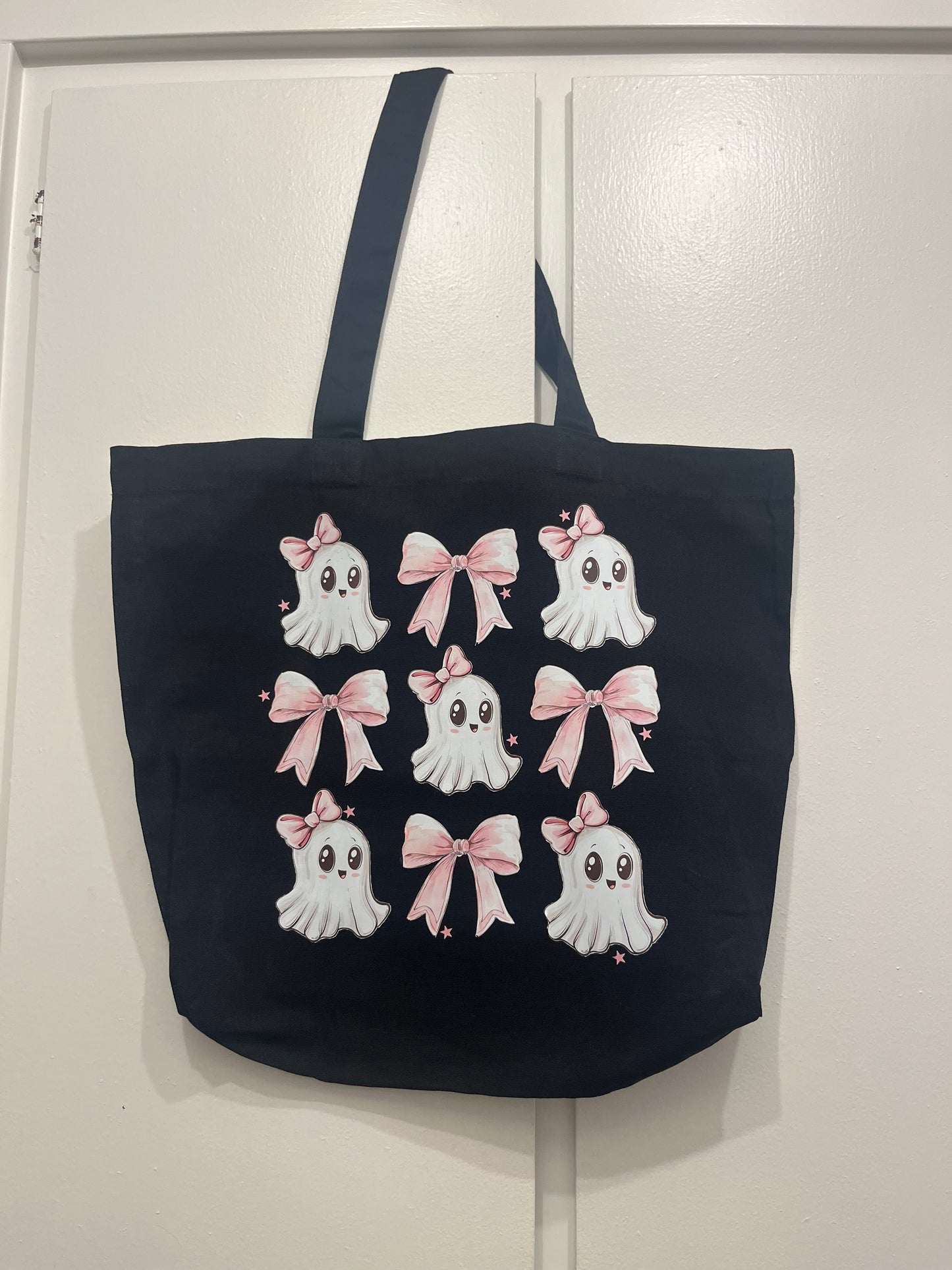Pink Bow Ghost Tote Bag