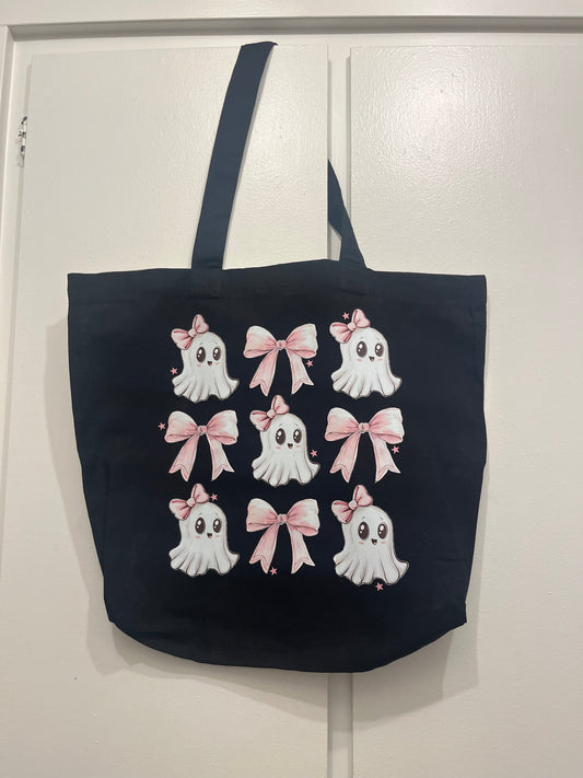 Pink Bow Ghost Tote Bag