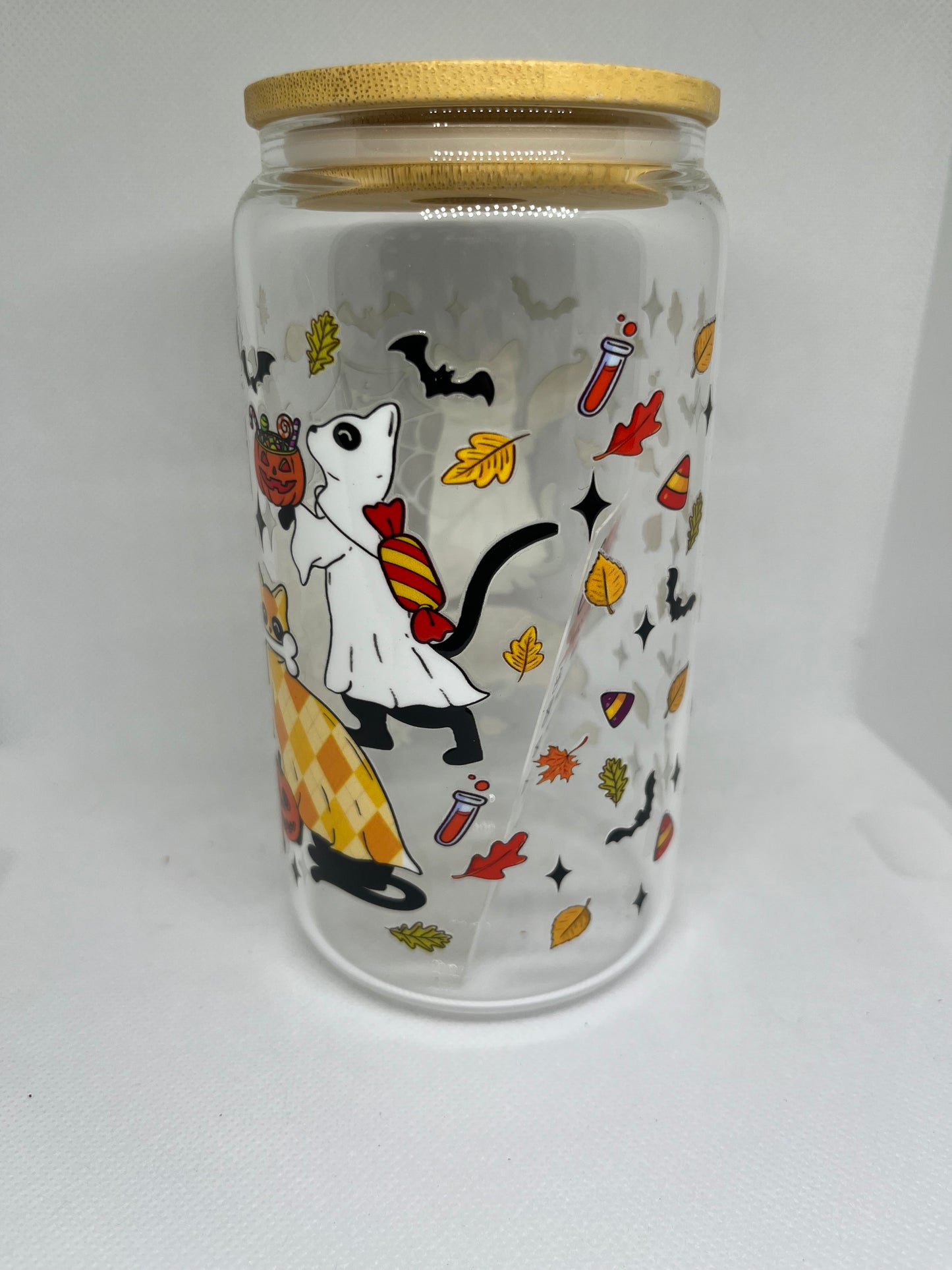 Spooky Cats Halloween Glass Can Cup – 16 oz