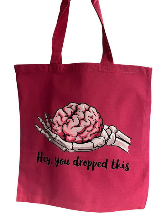 Hey, You Dropped This Brain Canvas Tote Bag | Funny Gothic Tote