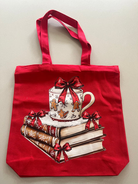 Cozy Christmas Book Lover Tote Bag – Hot Cocoa & Books Design