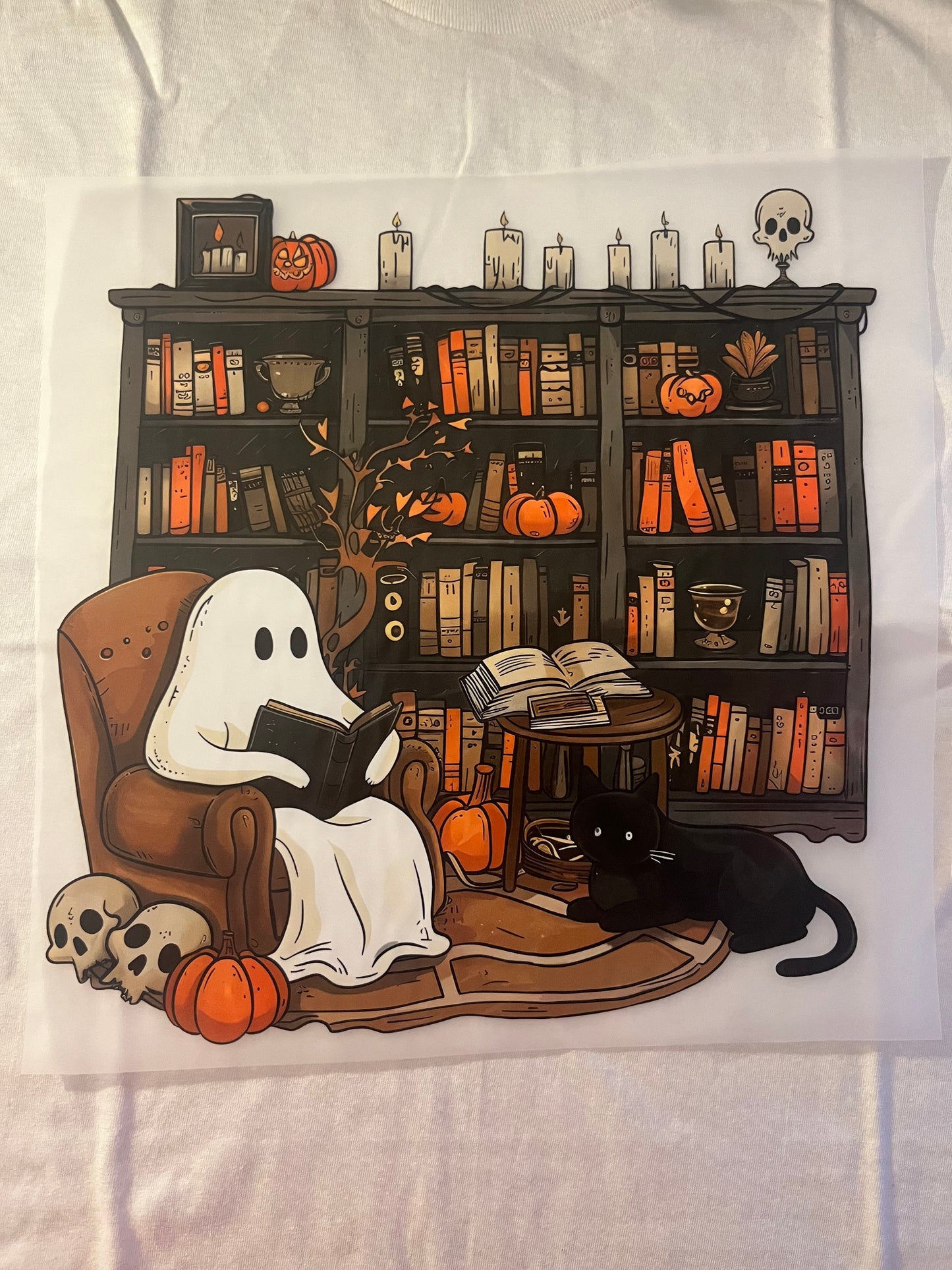 Reading Ghost with black cat