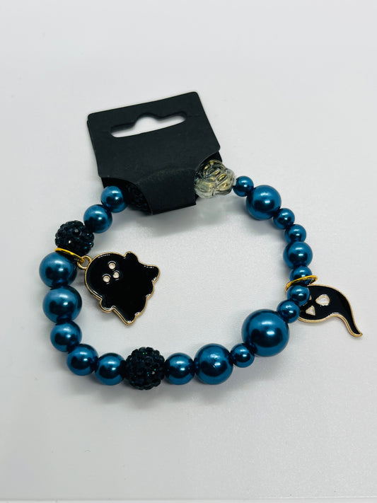 Ghost Charm Beaded Bracelet – Midnight Blue Stretch Bracelet