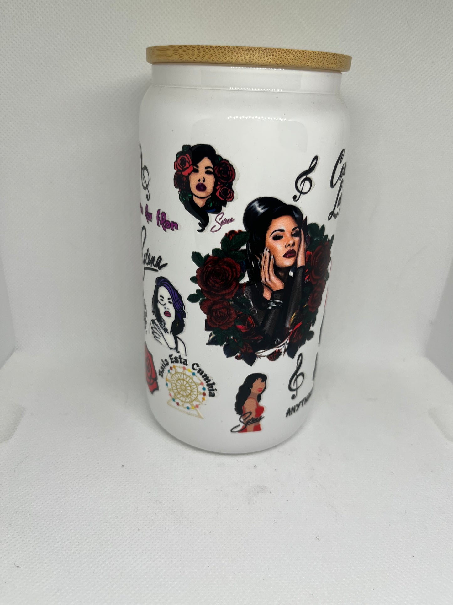 Selena Inspired 16 oz White Glass Can Cup