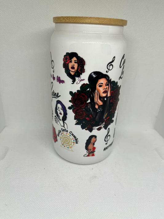 Selena Inspired 16 oz White Glass Can Cup
