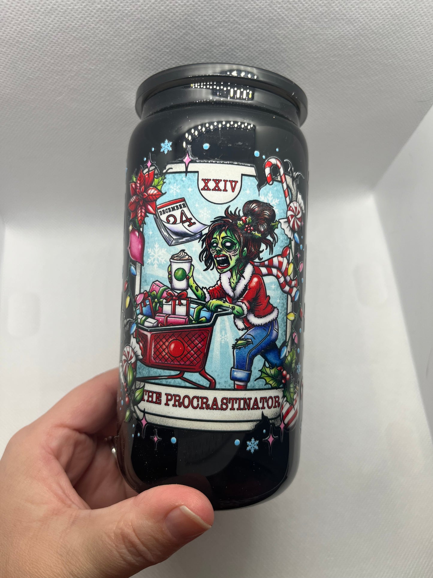 The Procrastinator Zombie Christmas Black Glass Tumbler