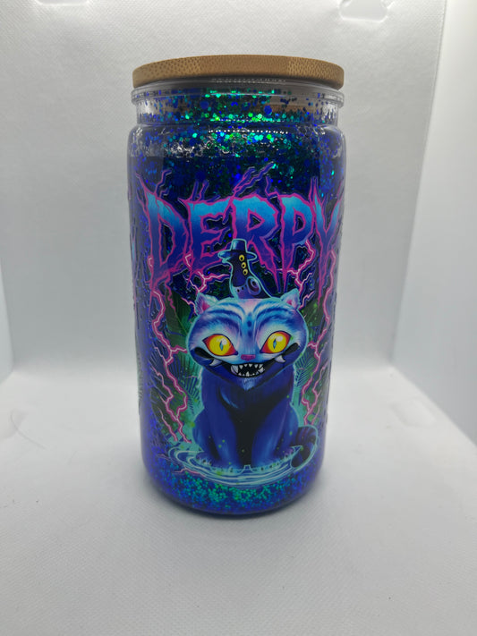 Derpy Blue Cat Glitter Tumbler | Whimsical Fantasy Drink Cup