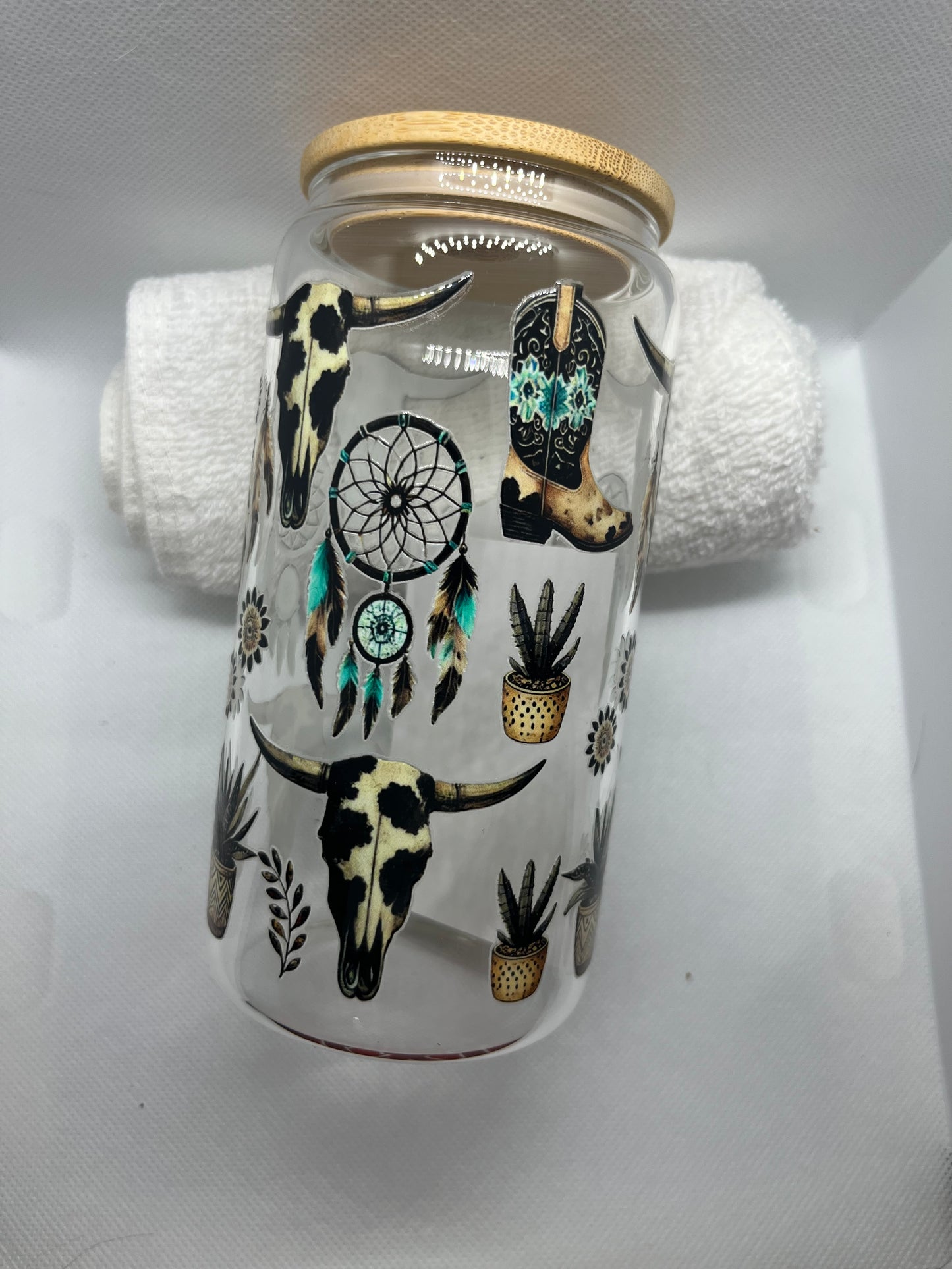 🌵 Western Boho Dreamcatcher 16 oz Glass Tumbler
