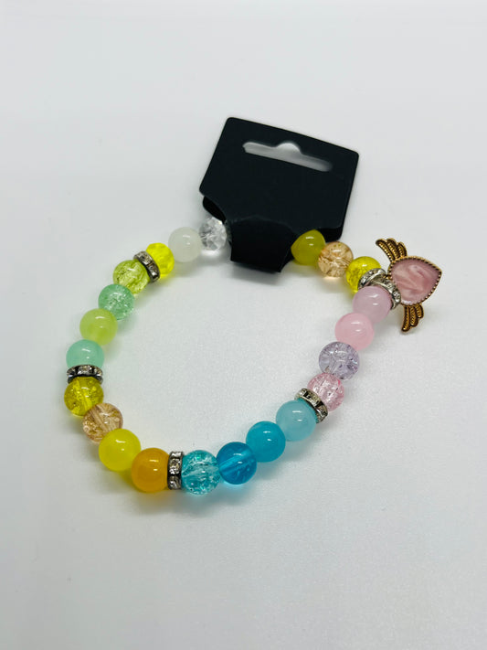 Pastel Rainbow Beaded Bracelet with Heart Charm – Stretch Bracelet