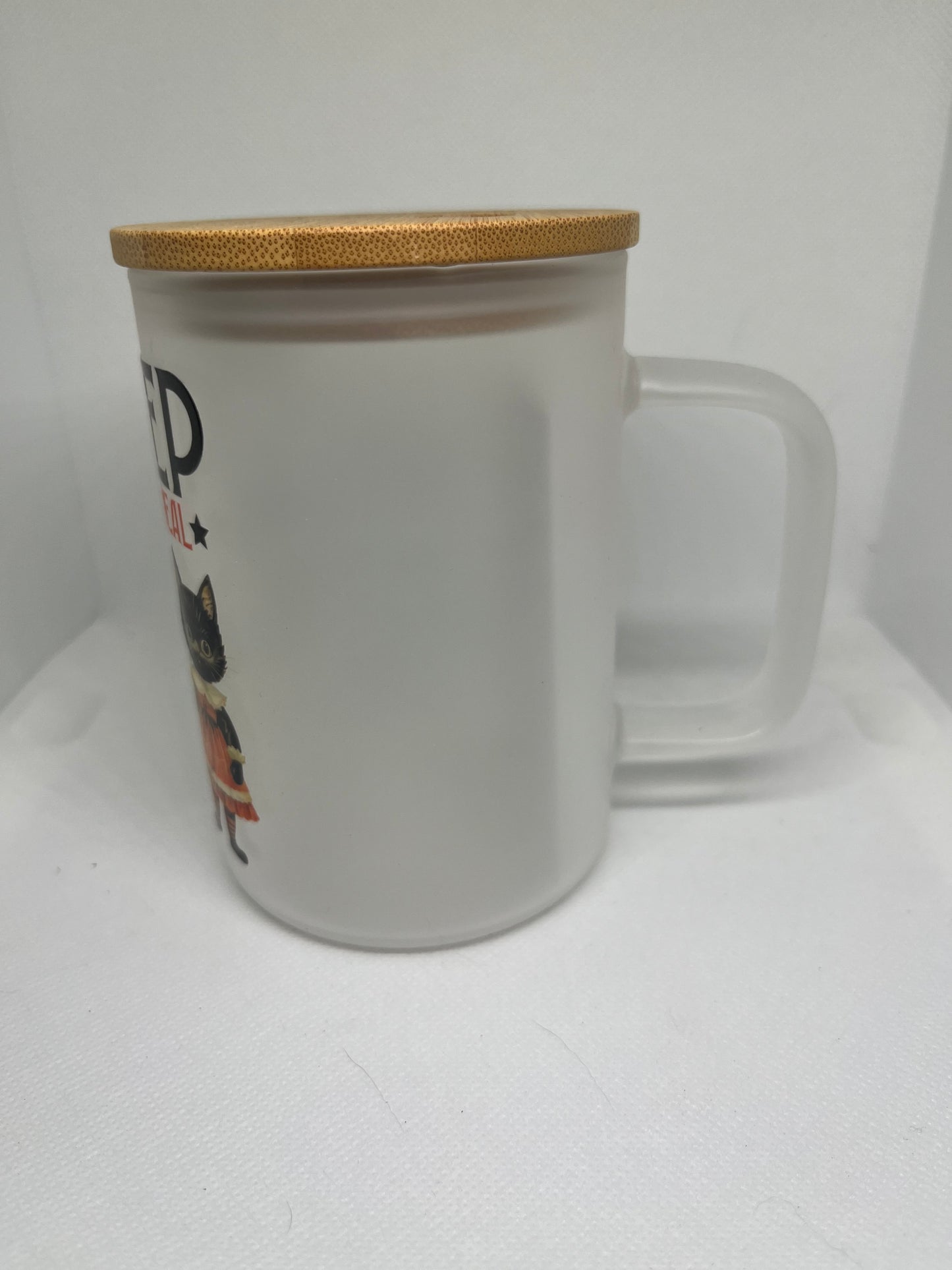 Creep It Real Halloween Cat Frosted Glass Mug with Bamboo Lid