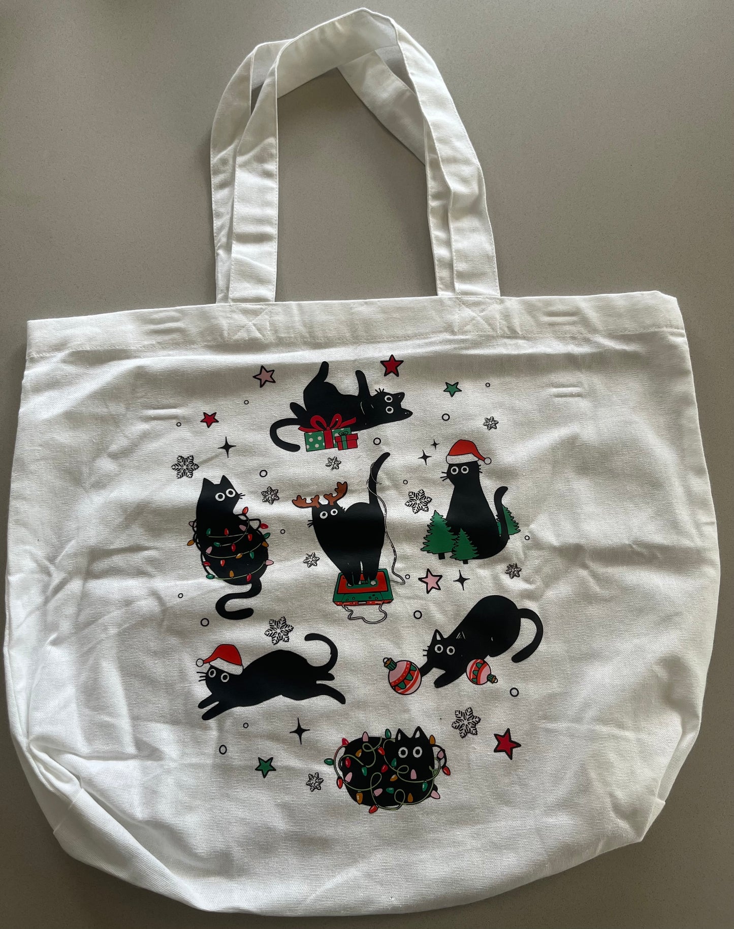 Festive Black Cat Christmas Tote