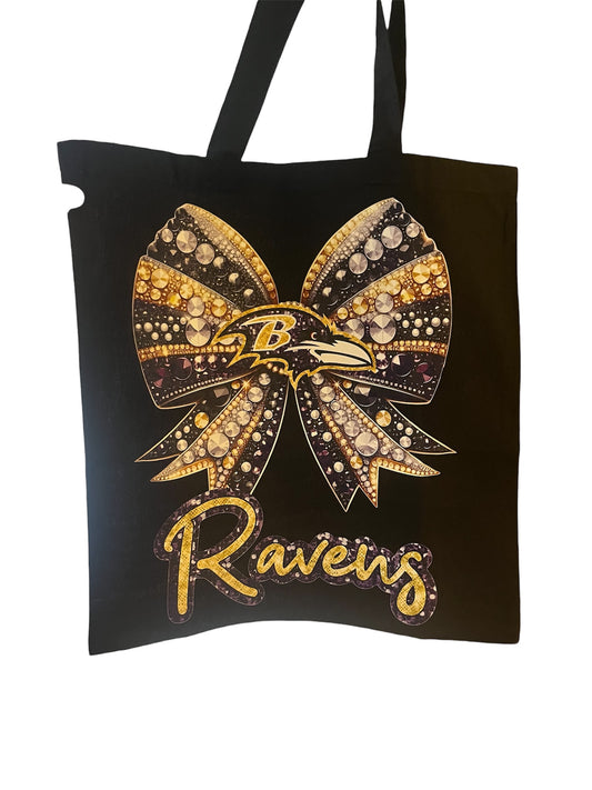 Purple & Gold Football Bow Canvas Tote Bag | Glam Game Day Tote