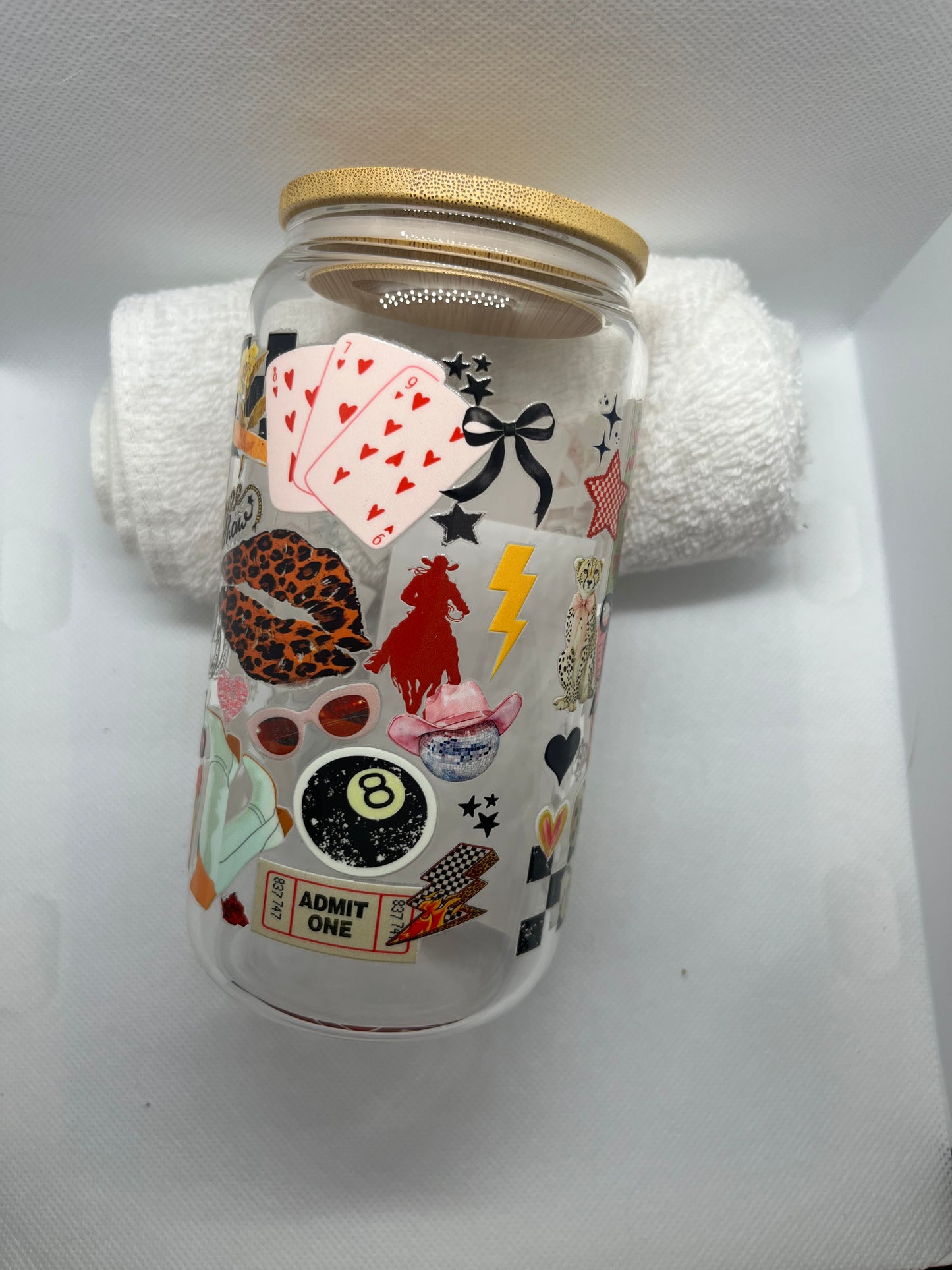 🎲 Retro Eclectic Collage 16 oz Glass Tumbler