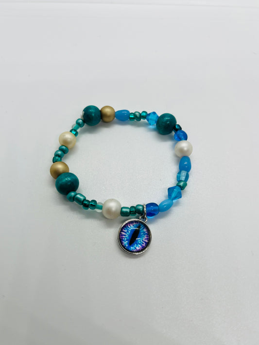 Blue Evil Eye Charm Beaded Stretch Bracelet